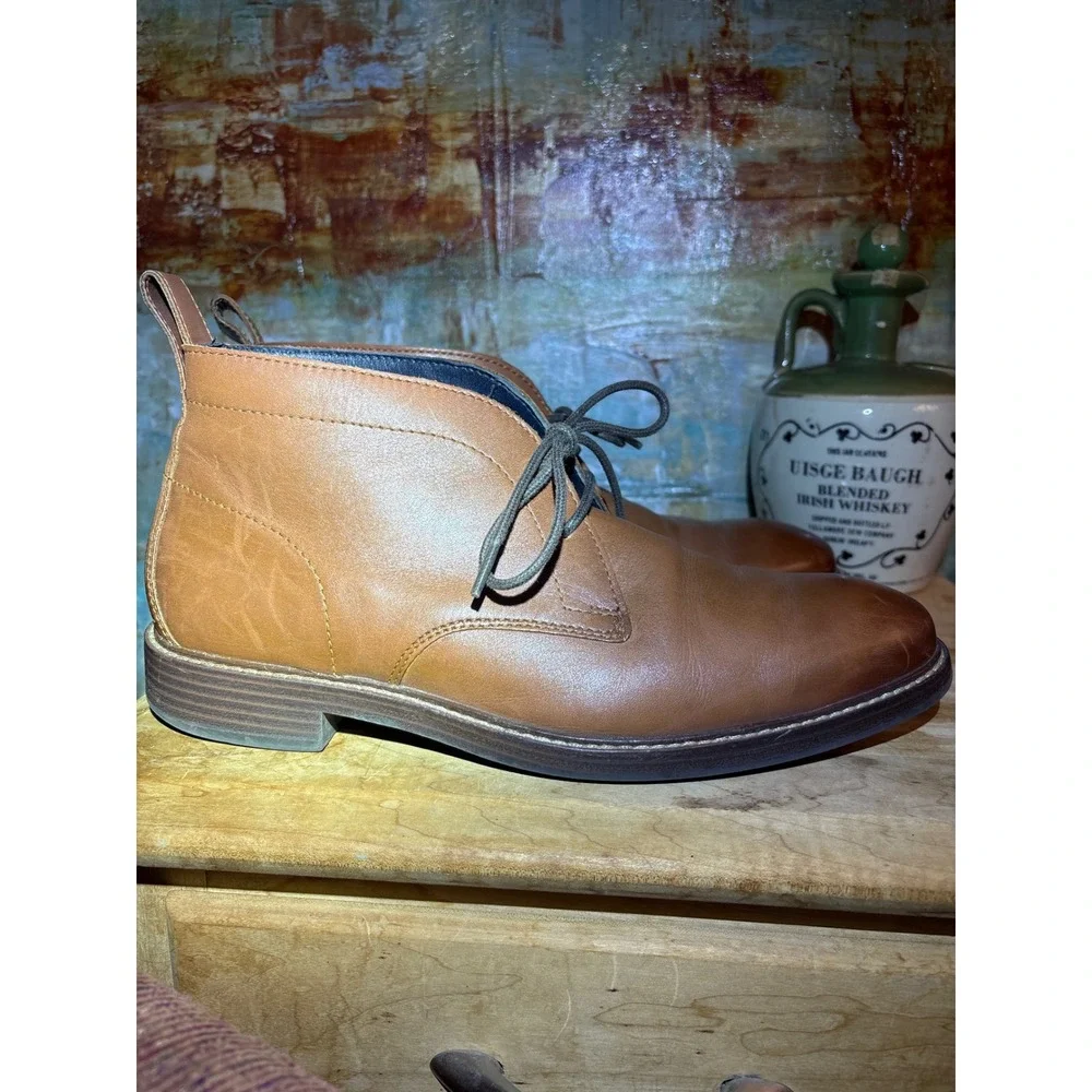Cole Haan Mens Tan Leather Chukka Boots Ankle Dress Boots Burnished Toe
